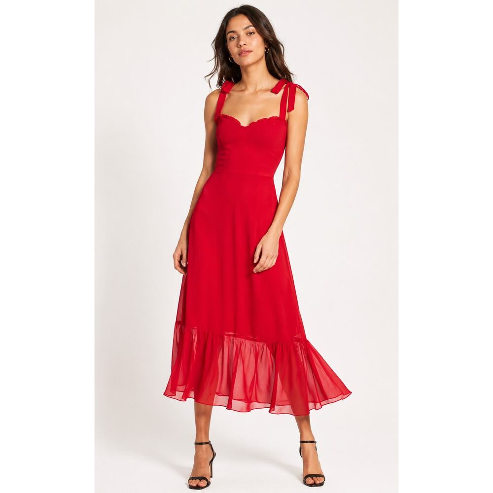Reformation Nikita Midi Dress in Rhubarb Red Size 6 Coquette BalletCore Romantic